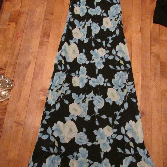 Vintage Long Blue Flowered Dress - Picture 1 of 7